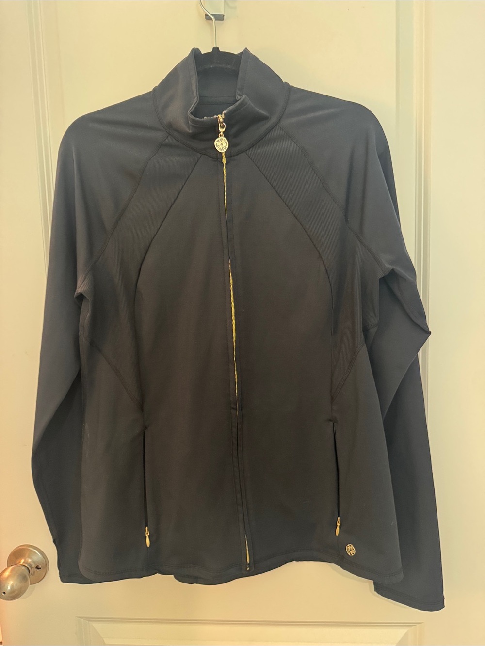 Lilly Pulitzer Black Zip-Front Bomber Jacket with Gold Hardware